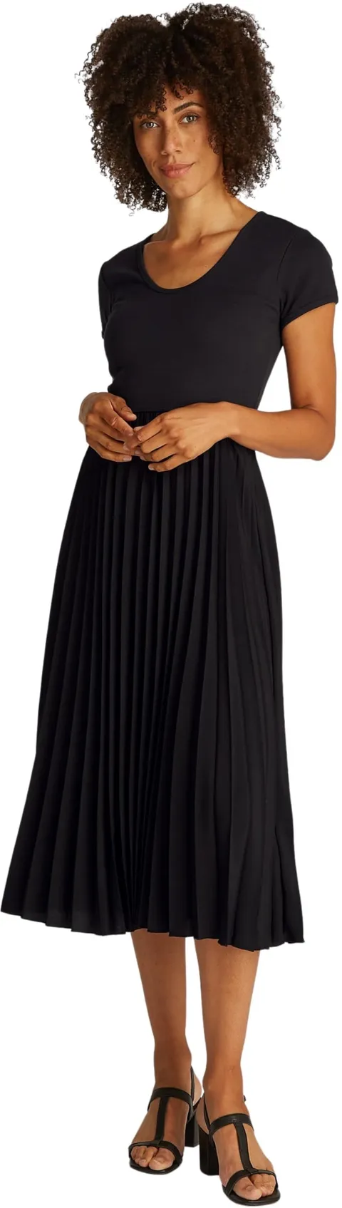 Tommy Hilfiger Donna Abito Contrast Soft Pleat Fit & Flare, Nero (Black), M