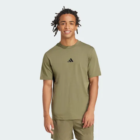 adidas Uomo Essentials Small Logo Single Jersey Shirt, Olive Strata/Black, M