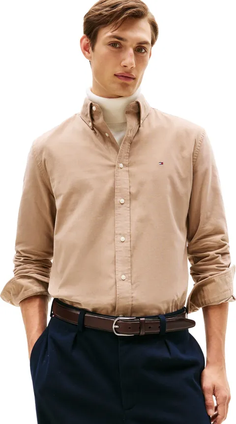 Tommy Hilfiger Uomo Camicia Solid Corduroy Regular Fit, Beige (Coastal Taupe), M
