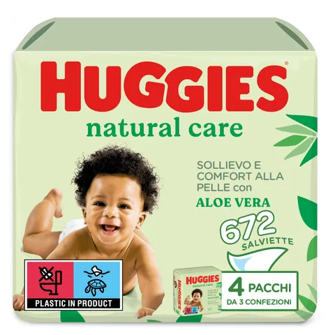 Huggies Natural Care, Salviette neonato, Dermatologicamente testate, con Aloe Vera, 70%