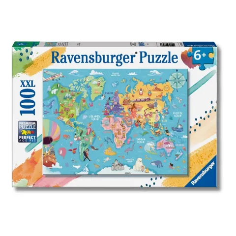 Ravensburger - Puzzle Mappa del mondo, 100 Pezzi XXL - Puzzle Bambini 6 Anni, Giochi