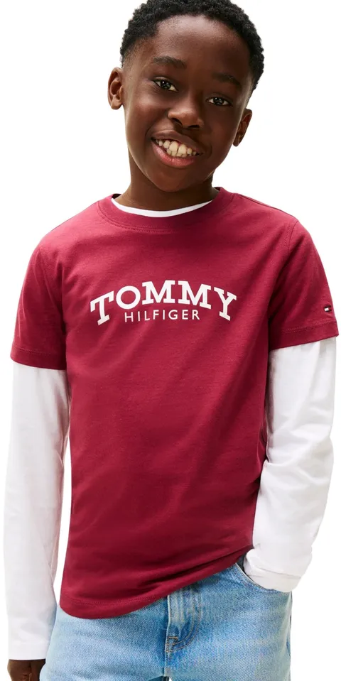 Tommy Hilfiger Boys MONOTYPE Print Graphic T-Shirt KB0KB10051 Purple (Rich Cherry) 9 Month