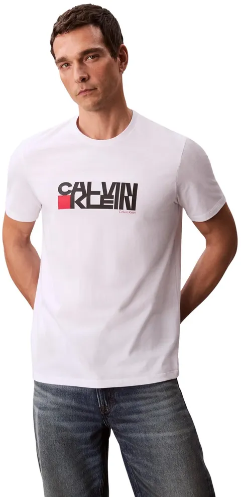 Calvin Klein Uomo T-Shirt Maniche Corte Redbox Graphic Tee con Logo, Bianco (Brilliant