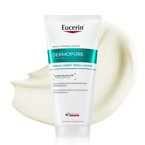 Eucerin DermoPure Clinical Crema Corpo Tripla Azione 200 ml, Crema acne idratante