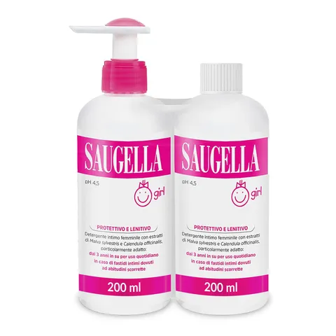 Saugella Girl, Detergente Intimo Delicato, pH 4.5, con Estratti di Malva e Calendula
