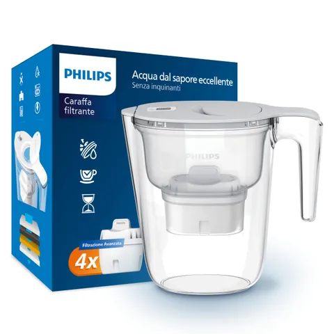 Philips Water Caraffa Filtrante 2.6L + 4 Cartucce