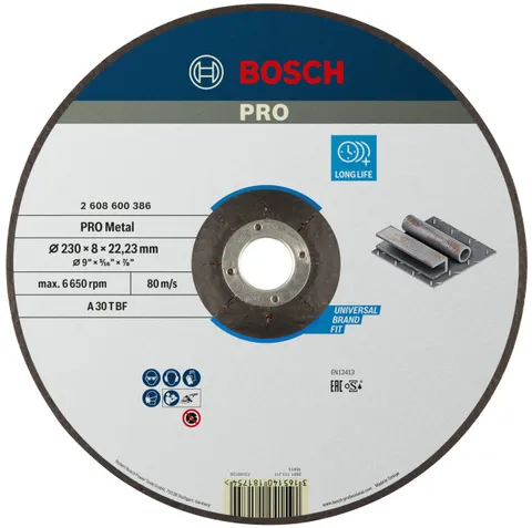 Bosch 1x Mola da sbavo PRO Metal grandi, foro 22,23 mm, oSa (per Acciaio, Ø 230 mm