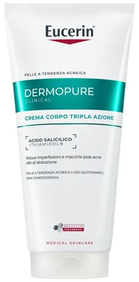 Eucerin DermoPure Clinical Crema Corpo Tripla Azione 200 ml, Crema acne idratante