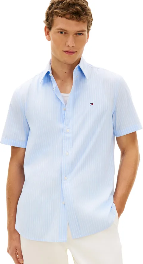 Tommy Hilfiger Camicia Uomo Flex Popeline STP SS MW0MW42860 S/S Maglietta, Blu, XL