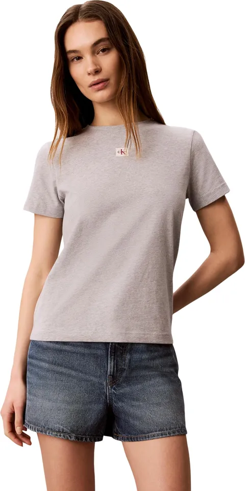 Calvin Klein SS Woven Label Classic Fit Tee Lv047f227g Magliette, Grey (Heroic Grey Heather), XL Donna
