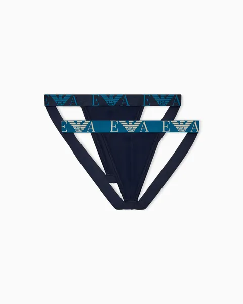 Emporio Armani Men's Bold Monogram 2-Pack Thong Blue XL