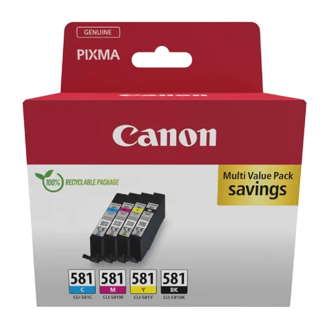 Canon CLI-581 C M Y BK Confezione da 4 Cartucce d'inchiostro (Nero Ciano Magenta Giallo) Originale, Cartone Riciclabile 2024
