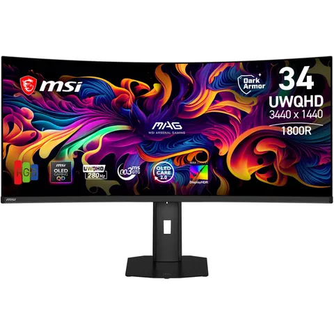 MSI MAG 341CQP QD-OLED X28 Display Gaming 34'', UWQHD 3440 x 1440, 280 Hz, 0,03 ms, Tandem QD-OLED, Stripe RGB, Film DarkArmor, Uniform Luminance, Adaptive Sync, Base piatta