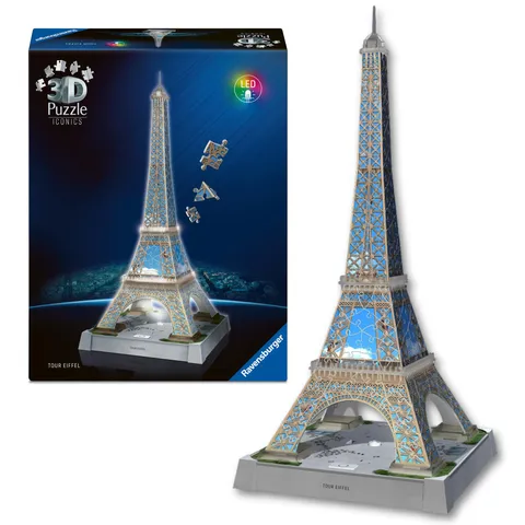 Ravensburger - Puzzle 3d Iconics Torre Eiffel LED | Puzzle 3d Bambini 8 Anni | Modellismo