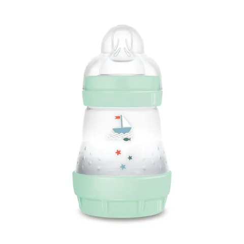 MAM Biberon Easy Start 160 ml, Biberon anticolica per allattamento misto che riduce le bolle d'aria e il rischio di coliche, Accessori neonati autosterilizzanti e con tettarella misura 1, Verde