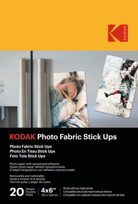 Kodak Photo Fabric Stick Ups - Carta Fotografica Adesiva Lucida, Confezione da 20 Fogli