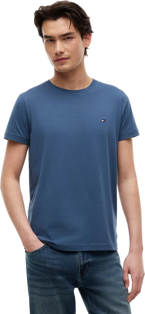 Tommy Hilfiger Uomo T-Shirt Maniche Corte Stretch Slim Fit Tee Scollo Rotondo, Blu (Aegean Sea), S