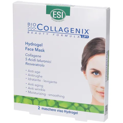 ESI, Biocollagenix Hydrogel Face Mask, Maschera Viso al Collagene, Acido Ialuronico e