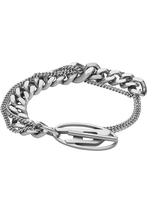 Diesel Bracciale da Uomo in Acciaio Inossidabile con Chiusura a T, Argento Moneta