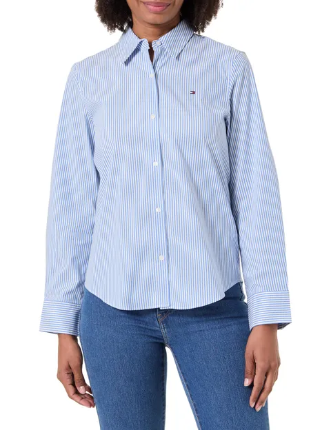 Tommy Hilfiger Camicia da Donna Ess Poplin Regular WW0WW47169 L/S, Blu (Classic Itaca STP ipnotizzante Blu), 44, Blu (Classic Itaca STP ipnotizzante Blu), 76
