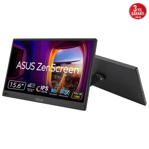ASUS ZenScreen MB169CK, Monitor Portatile da 15,6", Full HD IPS (1920x1080), Doppia Porta USB-C, Mini-HDMI, Tecnologia Flicker Free e Filtro Luce Blu, Superficie Anti-riflesso, Nero