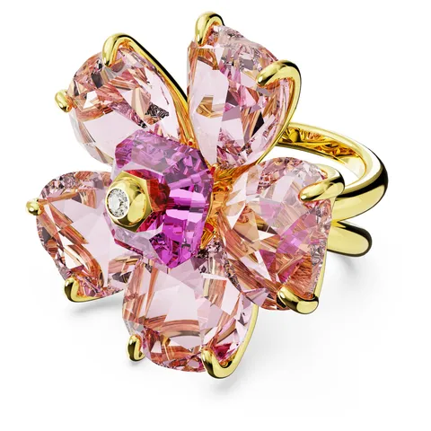 Swarovski Anello cocktail Idyllia, Fiore, Rosa, Placcato color oro