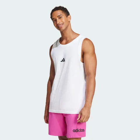 adidas Uomo Essentials Small Logo Single Jersey Tank Top Shirt, White/Black, XS