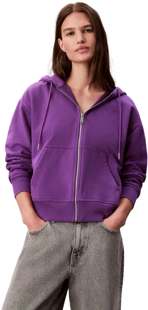 Calvin Klein Donna Felpa con Zip Archive Logo French Terry con Cappuccio, Viola (Smokey Shadow), XXL