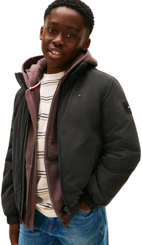 Tommy Hilfiger Bambino Giacca da Mezza Stagione Padded con Cappuccio, Nero (Black), 5 Anni