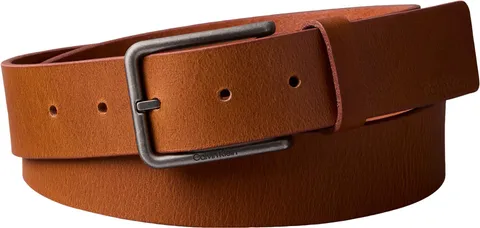 Calvin Klein Uomo Cintura Warmth Buckle Smoth 3,5 cm Fibbia Quadrata, Marrone (Ck Cognac/Antique Silver), 85 cm