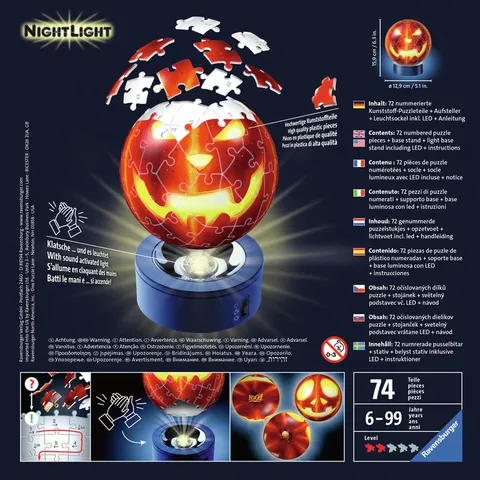 Ravensburger - Puzzle 3D, Zucca di Halloween Night Edition, Puzzle Ball, Puzzle per