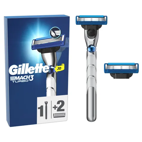 Gillette Mach3 Turbo Rasoio Da Uomo, 1 Gillette Rasoio, 2 Lamette Di Ricambio, Con