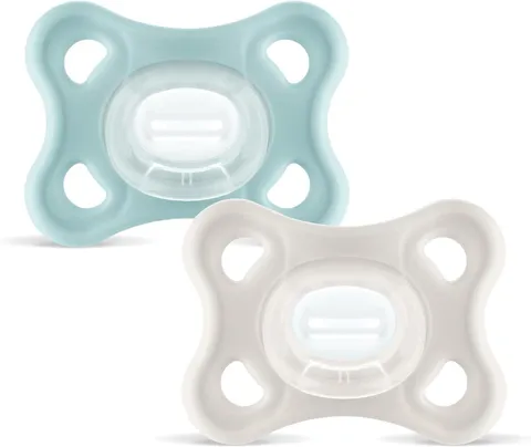 MAM Comfort Succhietto 3-12 mesi (Set da 2), Ciuccio MAM 3-12 mesi in 100% silicone con design unico, Kit da 2 accessori neonato morbidi e leggeri con porta ciuccio sterilizzatore, Neutro