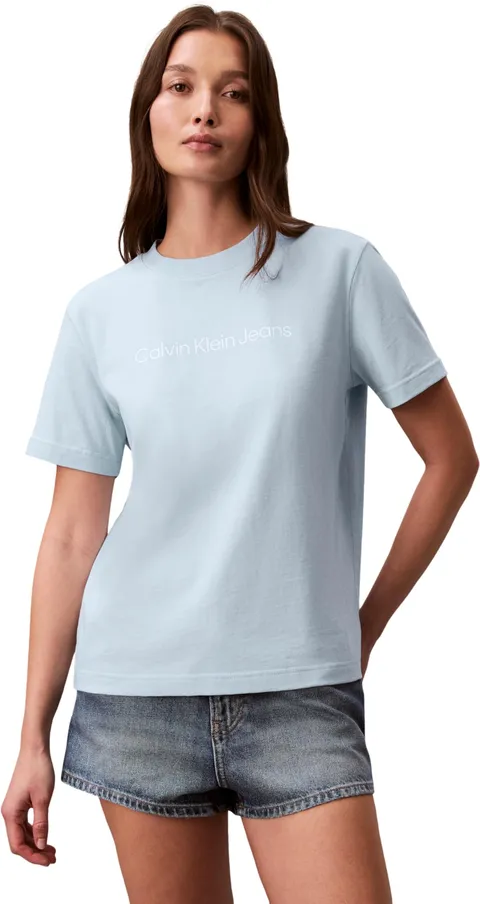 Calvin Klein Donna T-Shirt Maniche Corte Logo Classic Regular Fit, Blu (Breezy Blue), S