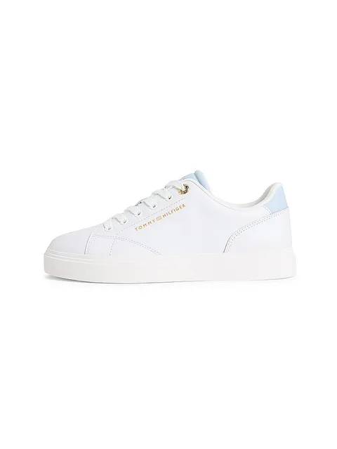 Tommy Hilfiger TH Feminine Cupsole Leather Fw0fw09105, Basso Top Donna, Beige (White/Breezy Blue), 37 EU