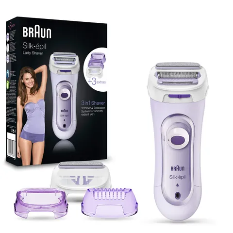 Braun Silk-épil Rasoio Elettrico Donna, Rifinitore di precisione, Sistema Esfoliante, 3