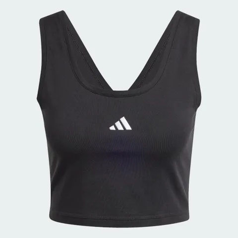 adidas Donna Essentials Small Logo Cotton Lifestyle Tank Shirt, Black/White, L