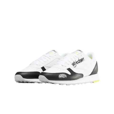 Reebok Classic Leather, Scarpe da ginnastica Unisex - Adulto, Cblack/Ftwwht/Aciyel, 41 EU