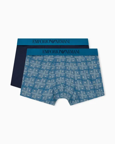 Emporio Armani Men's Pattern Mix 2-Pack Trunk Blue L