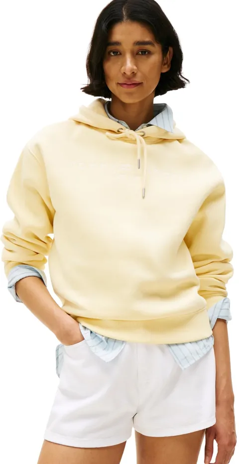 Tommy Hilfiger Donna Felpa con Cappuccio con Logo, Giallo (Frozen Custard), XS