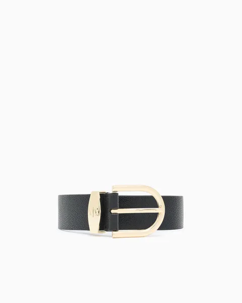 Armani Exchange Cintura classica da donna, con logo Gold Buckle, nero, 90