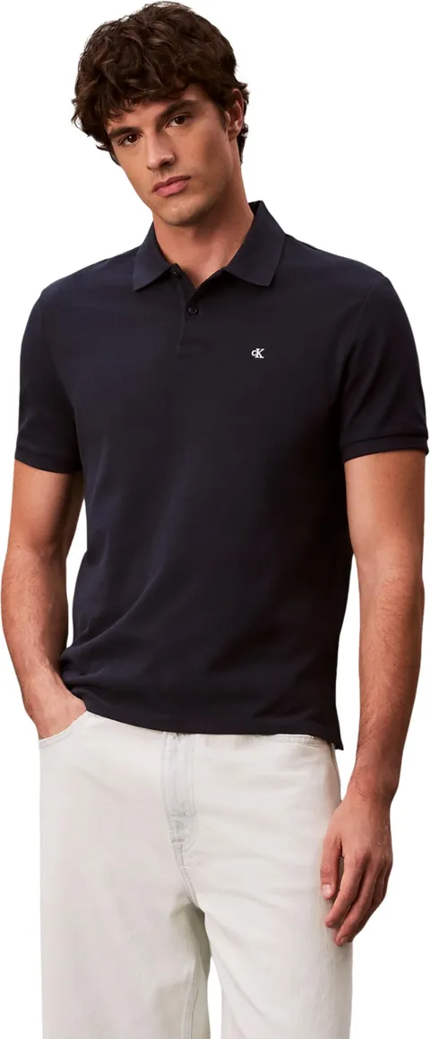 Calvin Klein Uomo Maglietta Polo Maniche Corte Monogram Pique in Cotone, Blu (Dark