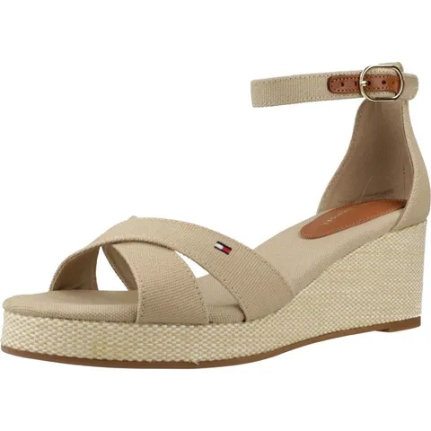 Tommy Hilfiger Donna Espadrillas Wedge Flag Criss-Cross Mid con Cinturino alla Caviglia, Beige (Horseradish), 40
