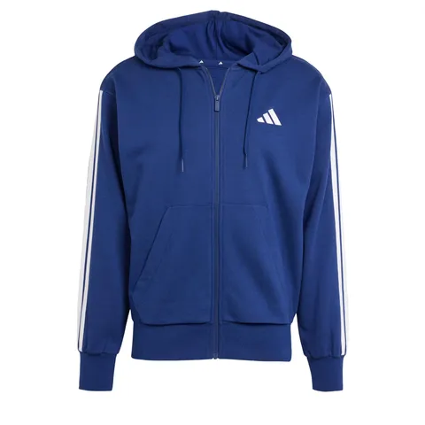 adidas Uomo Essential Three Stripes French Terry Fullzip Hoodie Sweatshirt, Dark