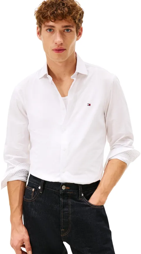 Tommy Hilfiger Camicia da Uomo Flex Dobby SF MW0MW41684 L/S, Bianca, XL, Bianco (Bianco)