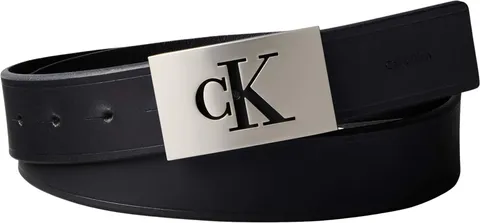 Calvin Klein Uomo Cintura Mono Plaque in Pelle, Nero (Black/Pewter), 95 cm