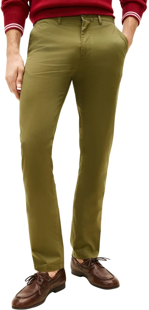Tommy Hilfiger Uomo Pantaloni Chino Core Denton Essential Twill Straight Fit, Verde (Dark