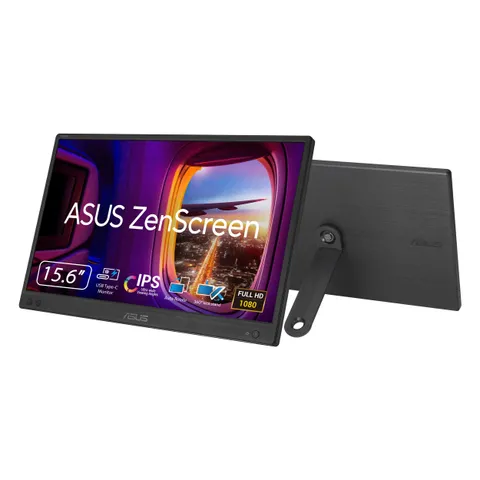 ASUS ZenScreen MB166CR Monitor Portatile da 16” pollici (15.6), Full HD (1920x1080), IPS, USB Type-C, Anti-sfarfallio, Filtro Luce Blu, Superficie Antiriflesso, Cavalletto di Supporto a 360°, Nero
