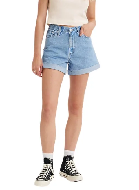 Levi's Levis Rolled 80S Mom - Pantaloncini da Donna Med Indigo-Flat Finish, Back to Blue