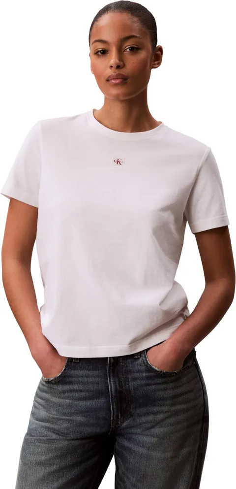 Calvin Klein T-Shirt da Donna SS Woven Label Classic Fit LV047F227G, Bianca, L